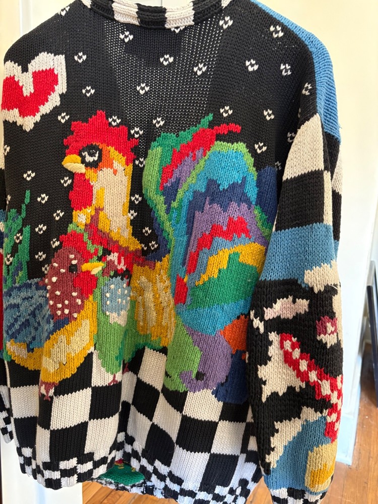 Vintage Just Better Sweaters By Lisa Coufal Rooster Knit Cardigan Sz 2 Women’s