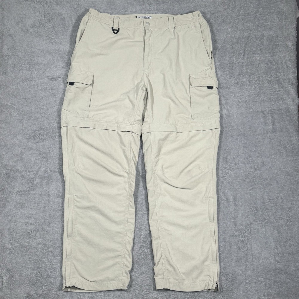Columbia Convertible Cargo Pants Men XL Beige Omni Dry Zip Hiking Outdoor Loose