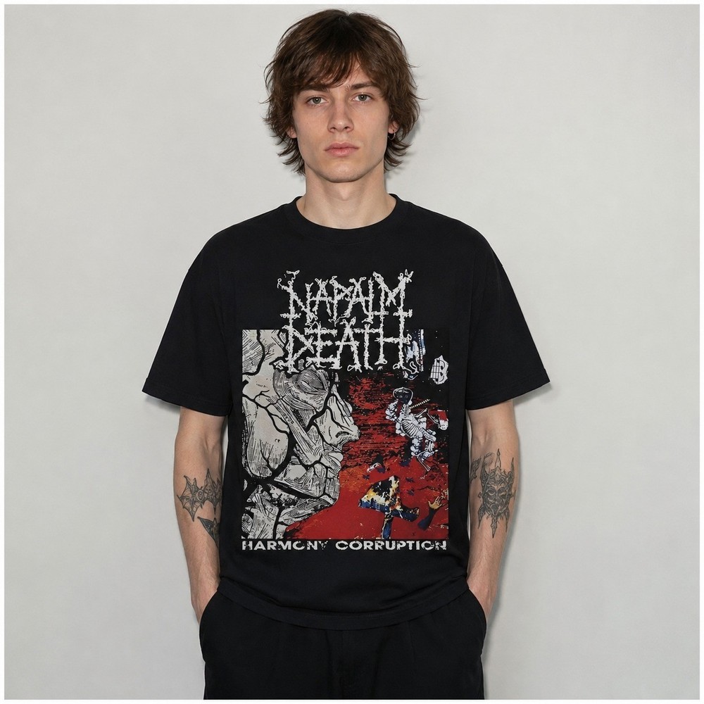 Napalm Death Men's Graphic T-Shirt Black Crew Neck Death Metal Band Tee