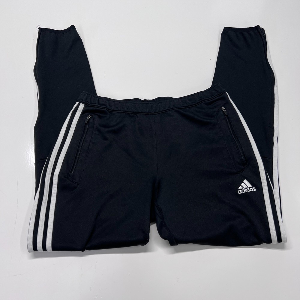 Adidas ClimaCool Track Pants Mens M Black 3 Stripe Zip Ankle Athletic