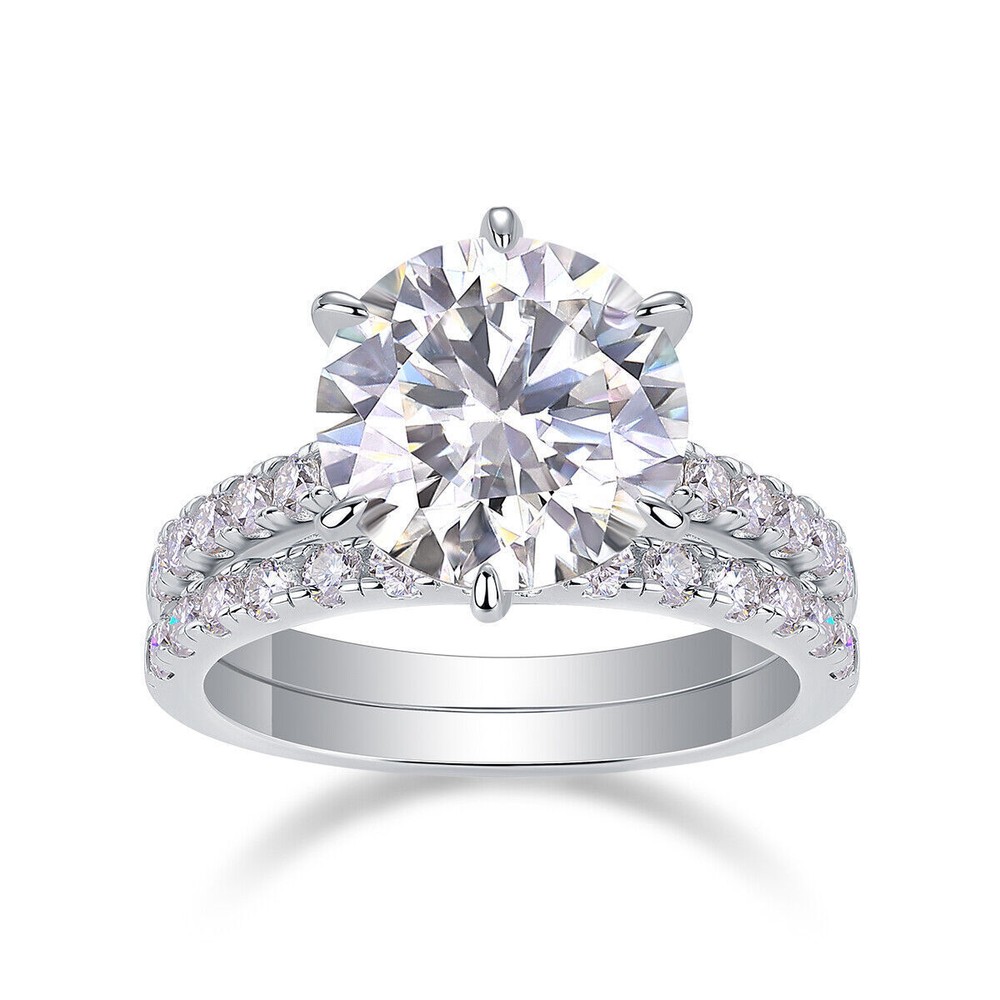 5CT Moissanite S925 Silver Ring 14K White Gold Plated Wedding Promise VVS1