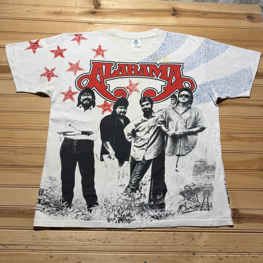 Vintage 1992 Alabama Musical Band Stars All Over Print Concert T-Shirt USA - XL