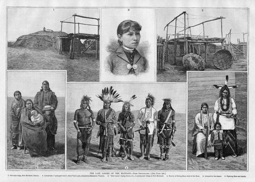 Mandan Indians Lodge at Fort Berthold Dakota with Sitting and Fighting Bear Family