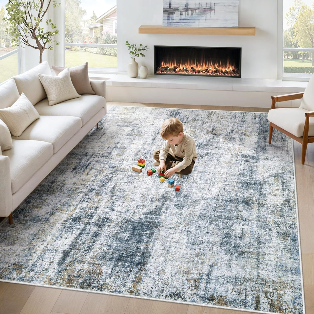 6X9 Area Rug for Living Room: Washable Abstract Soft Rugs Non Slip Modern Stain