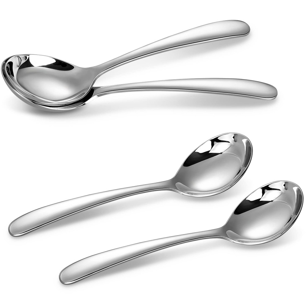 Premium 7.3 Inches Soup Spoons with Hook Handle, Set of 4, 18/10 Stainless St...
