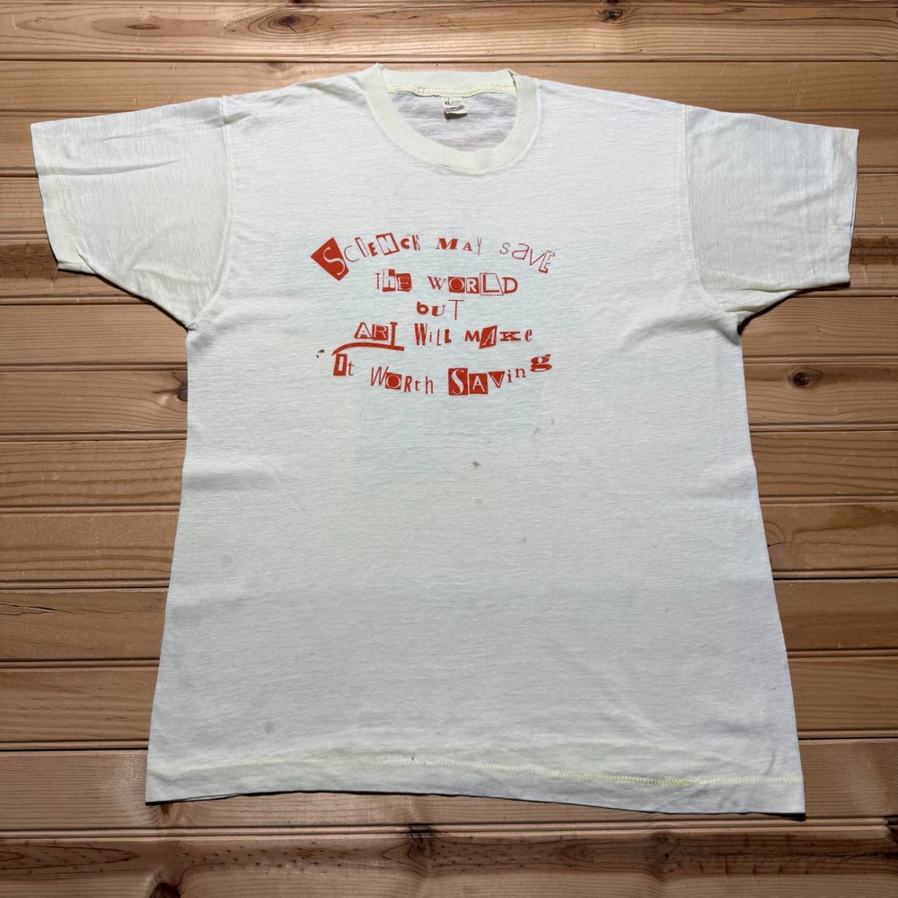 Vintage 80s Science Save The World Art Worth Saving Single Stitch T-Shirt USA XL
