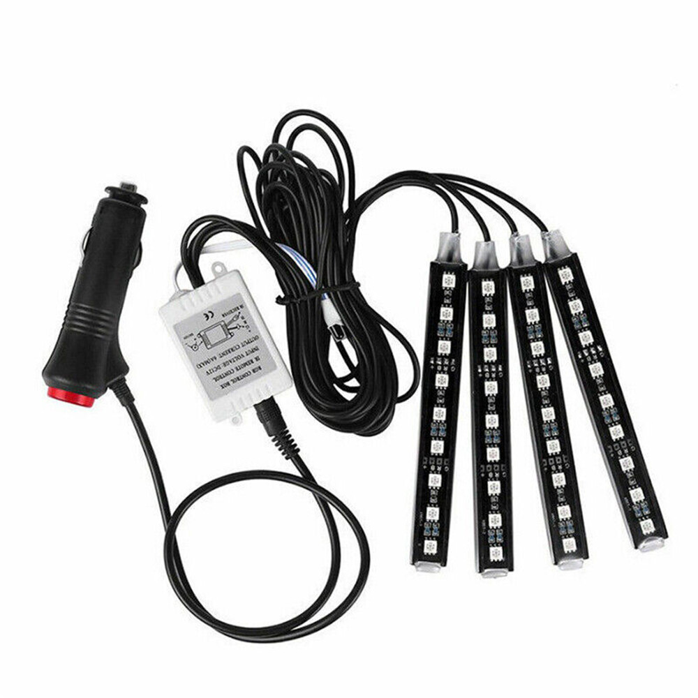 12V 4 Light Bar RGB LED Strip Car Interior Atmosphere Lights With Remote Control