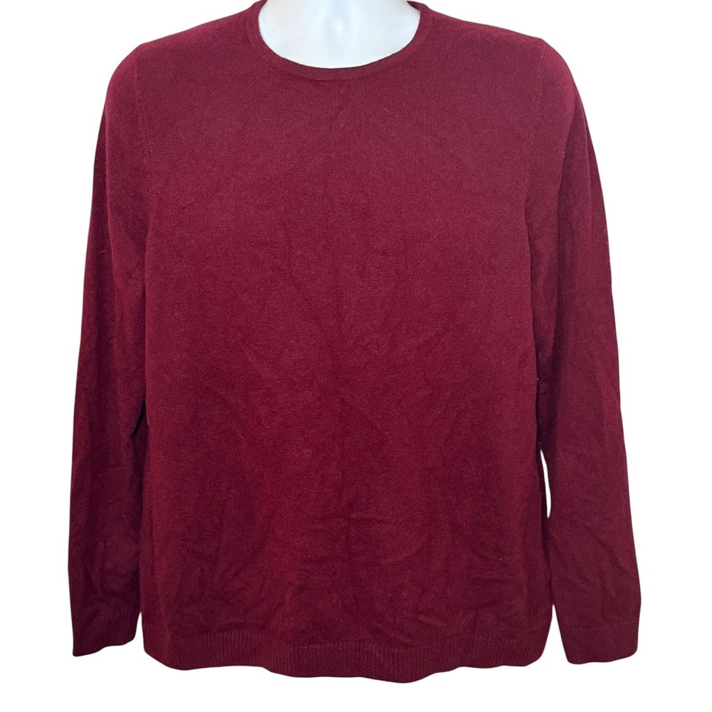 LL Bean Womens 1X Plus Classic Cashmere Crewneck Sweater Burgundy Red Pullover