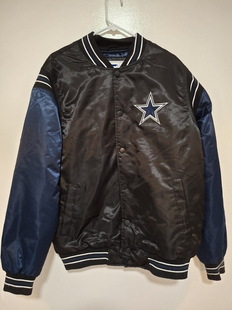 *RARE* Dallas Cowboys Starter Satin Bomber Black Blue Jacket New Mens Size L