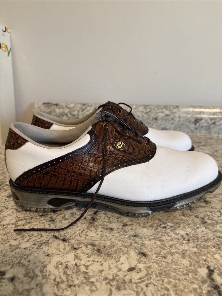 FootJoy Dry Joys White & Brown Leather Saddle Golf Shoes Men's 11 M #53612