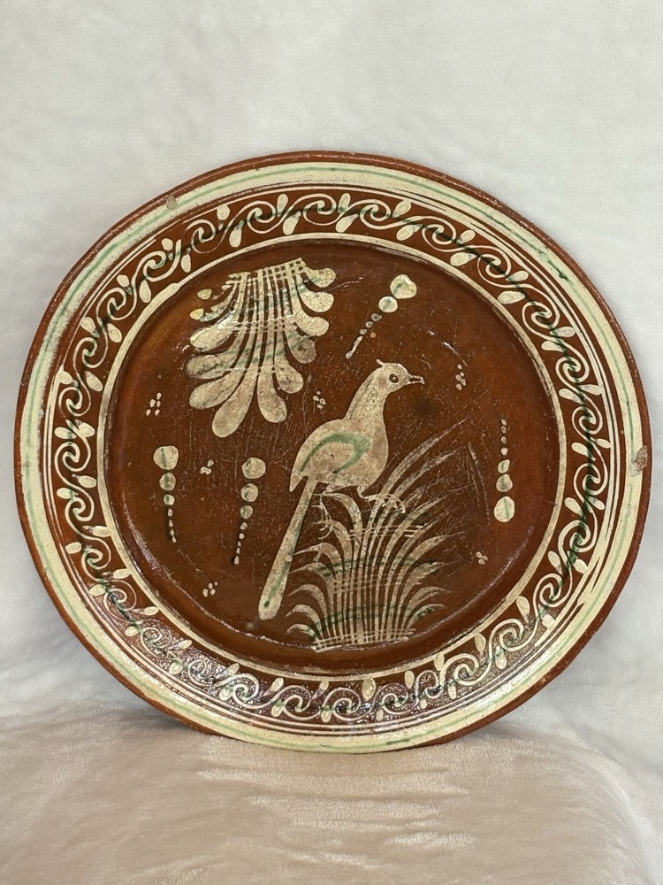 Vintage Mexican Tlaquepaque Bandera Redware Plate – Hand-Painted Bird Motif