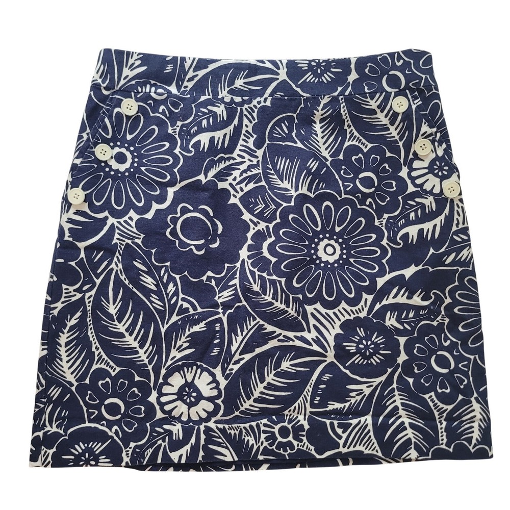 Talbots Size 8 Navy White Floral Print Button Detail Mini Skirt Resort Preppy