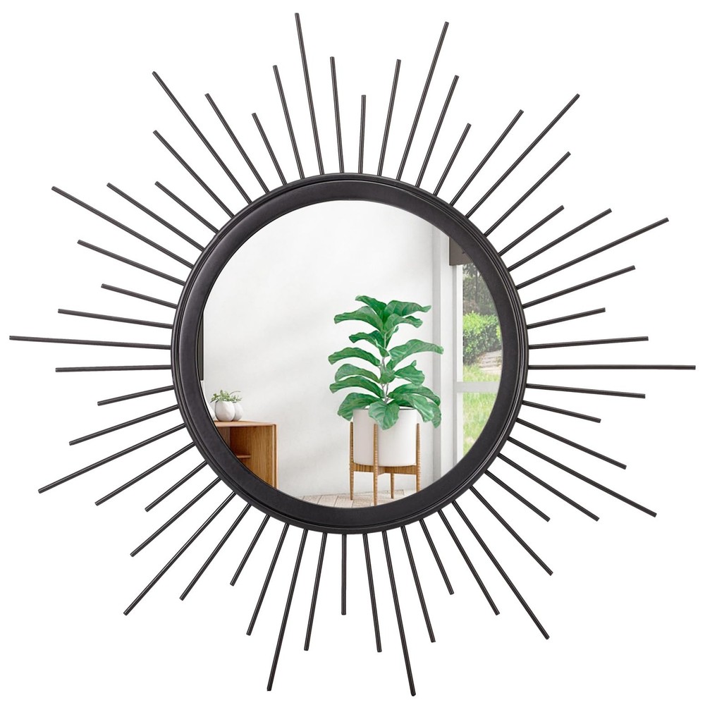 Large Sunburst Wall Mirror Boho Home Decor Round Wall Art Mirror Modern Metal...