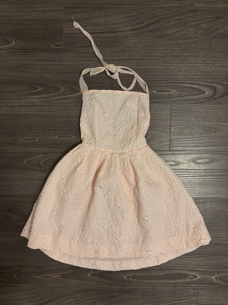 SheIn Girls Light Pink Fit & Flare Sleeveless Knee Length Party Dress with Bow