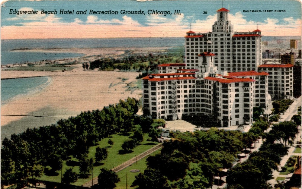 Edgewater Beach Hotel, Chicago, Ill, Kaufmann-Fabry Photo, Lake Front, Postcard