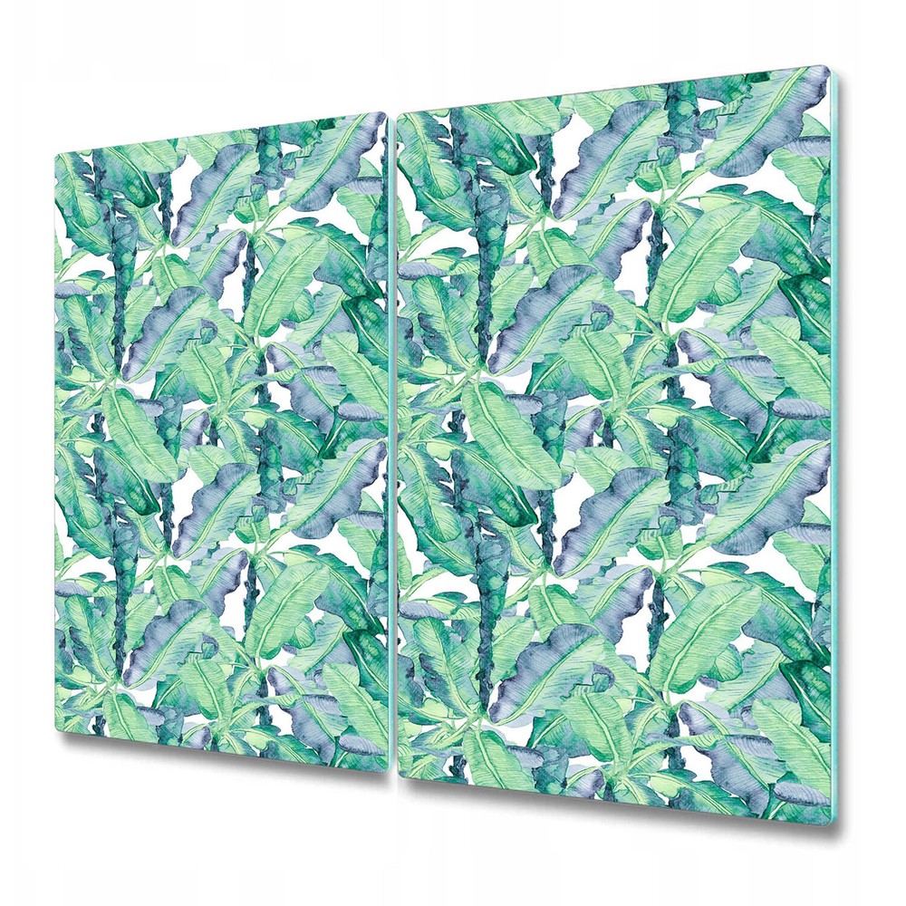 Glass Kitchen Chopping Board Aqua Banana Tropical Banana Leaf Print 2x30x52