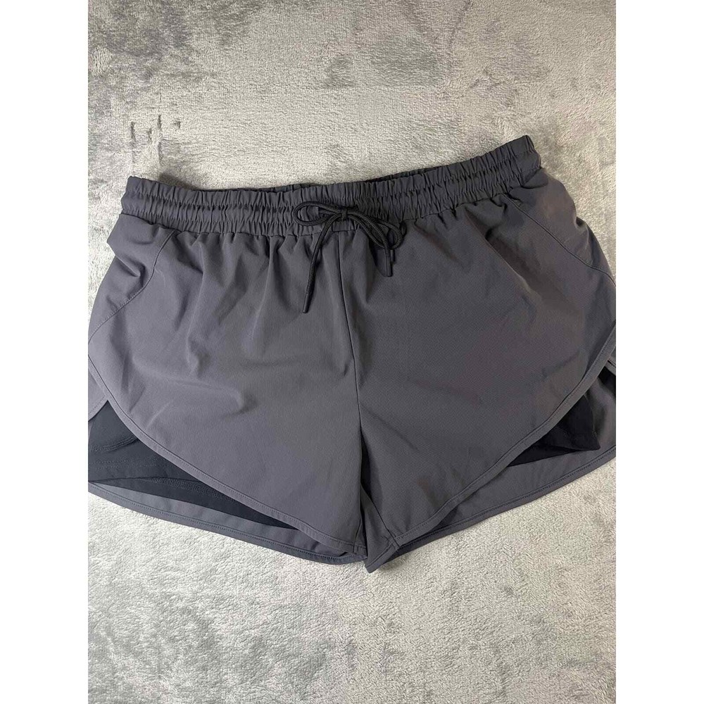 BlevonH Womens 2-in-1 Running Shorts Gray Athletic Gym Workout XL