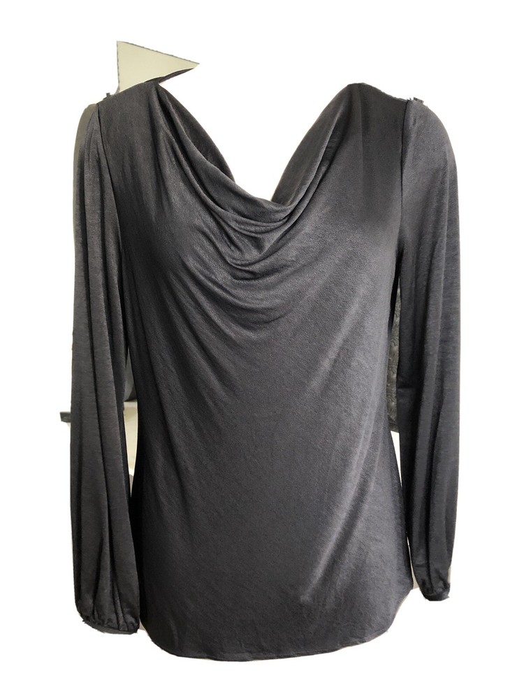 W By Worth Woman’s Small Black Draped Neck Long Sleeve Stretch Jersey Top