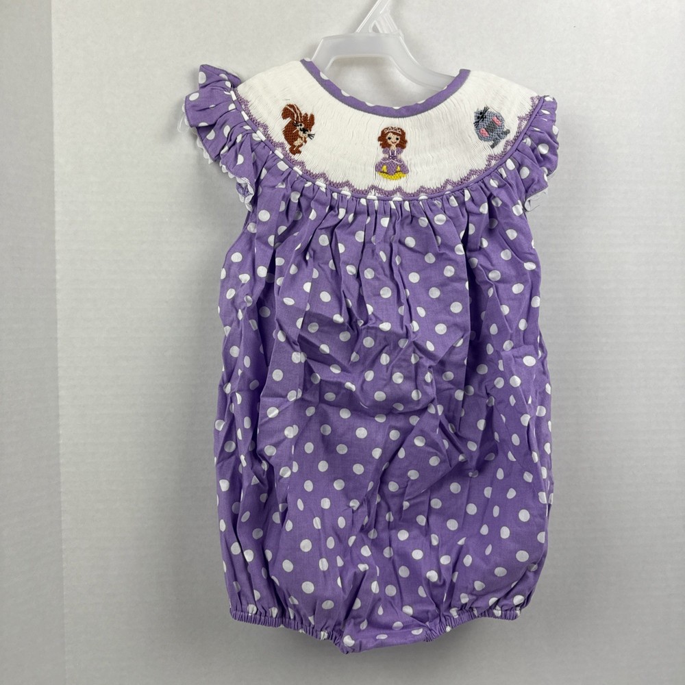 Babeeni Hand Smocked Romper Embroidery Purple Bubble Size 2T