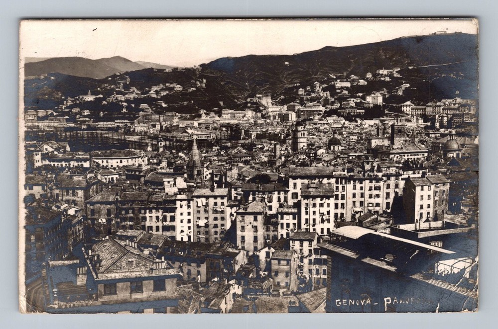 Italy- Genoa Aerial Town View Standard Souvenir Old Post Card Vintage Postcard