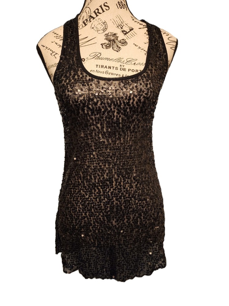 H.I.P black nylon sequin tank top- size XS