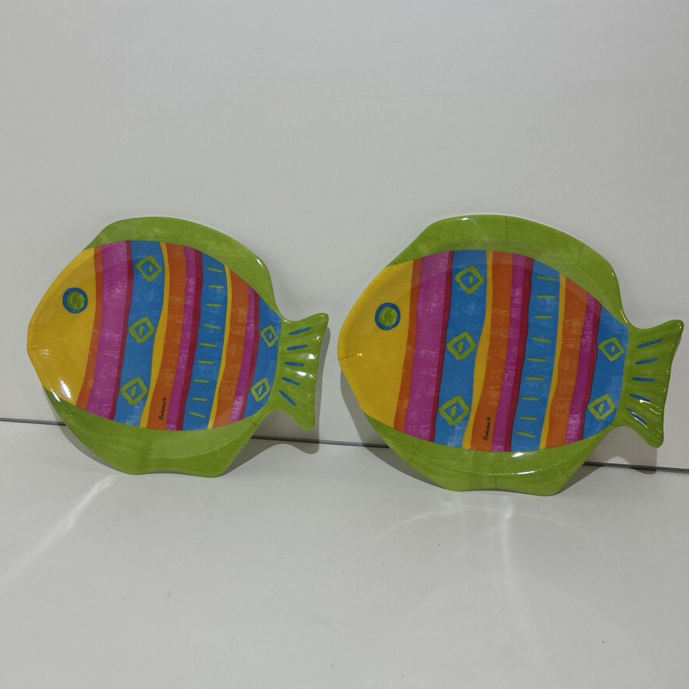 2 Melamine bright colorful Fish Plates
