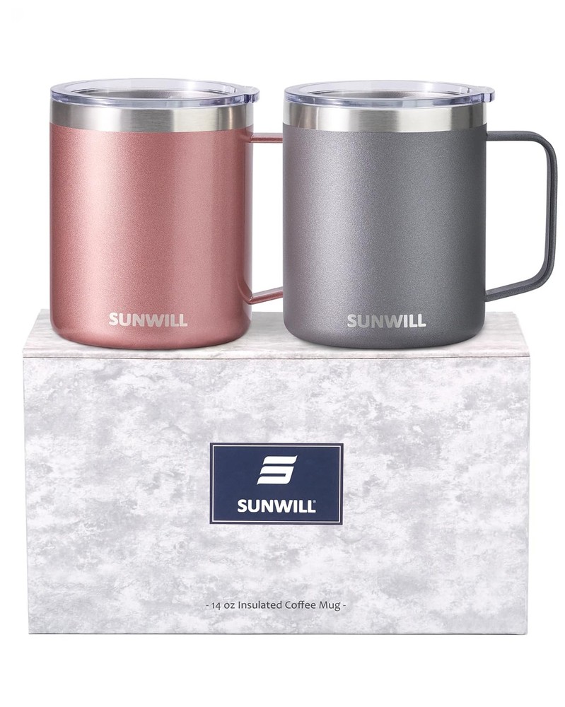 14oz Insulated Stainless Steel Travel Coffee Mug with Lid & Handle