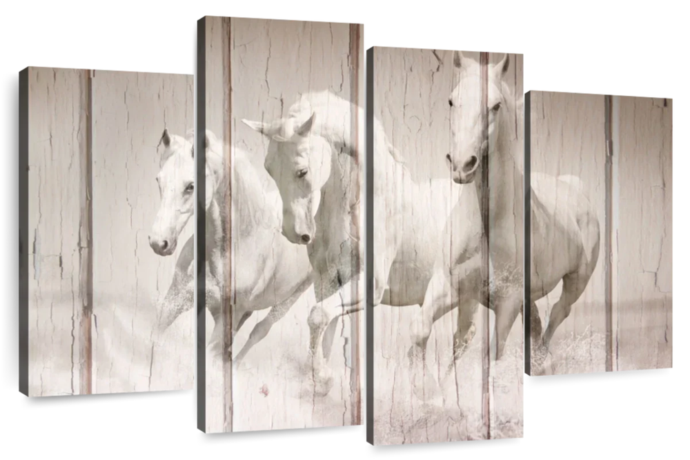 Rustic White Horses Wall Art