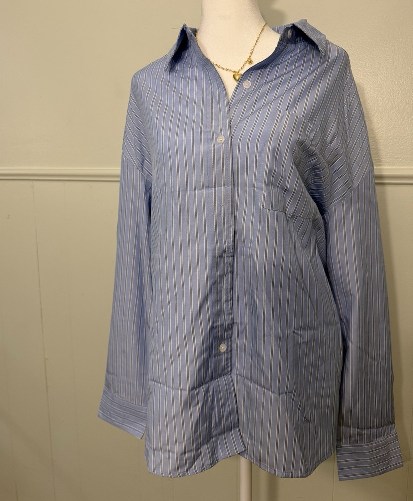 Ralph Lauren Blue/White Striped Collared Button-Up Long Sleeve Cotton Women's L
