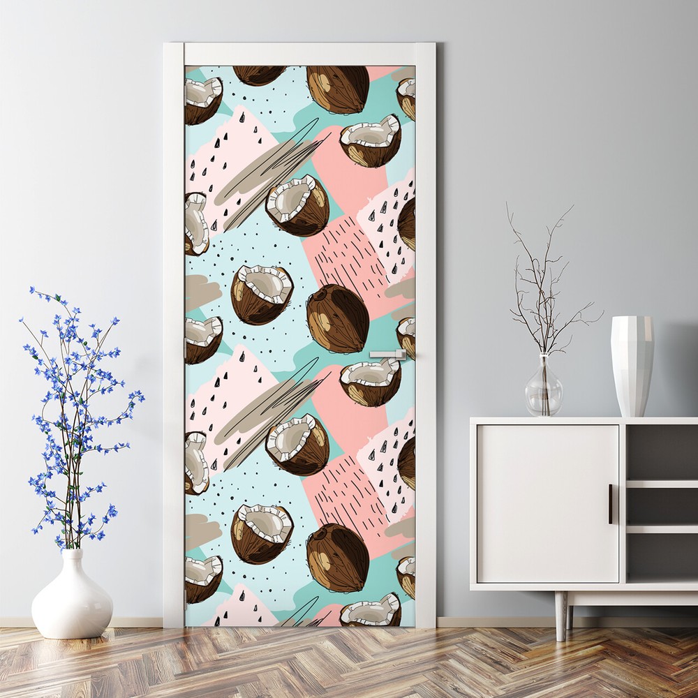 Abstract Coconut Palm Leaf Decal - Bubble-Free Tropical Door Sticker-image