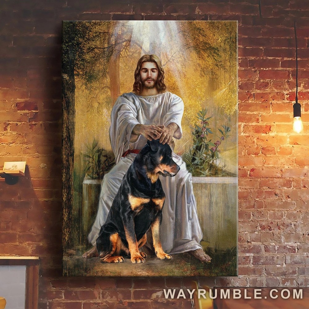 Rottweiler Dog Jesus Painting Animal Portrait Poster Art Print