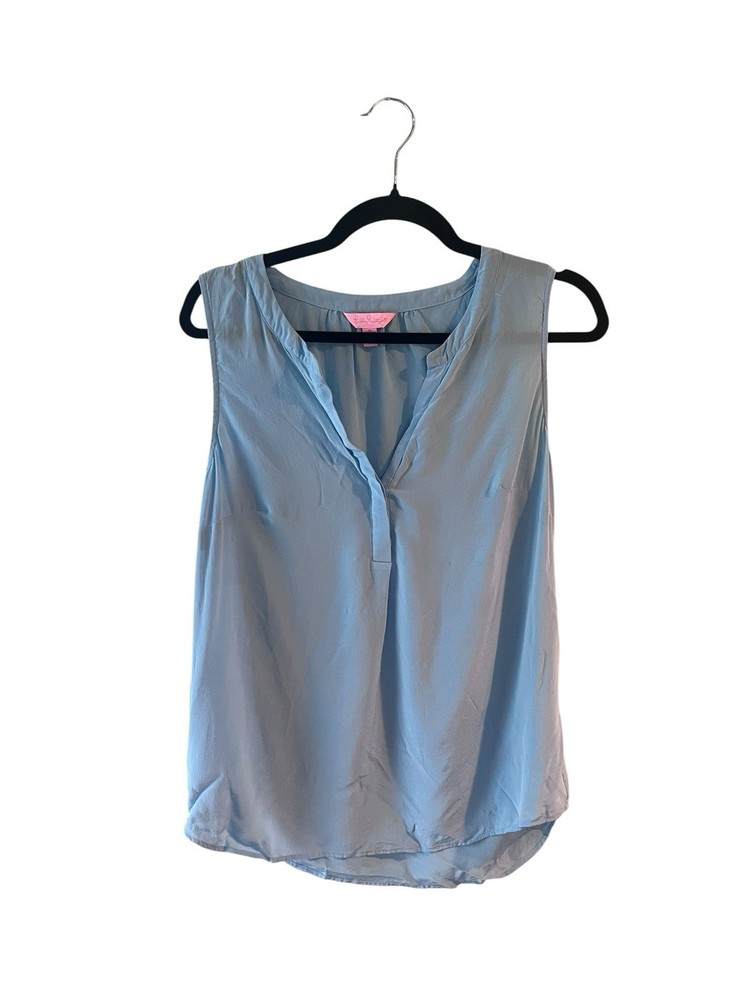 Lilly Pulitzer Women Medium Light Blue Sleeveless Elsa Silk Tank Top Blouse