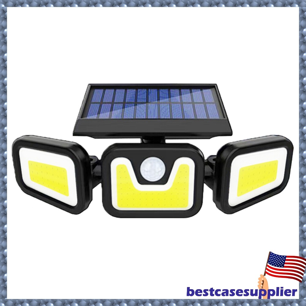 3 Head 100 COB Solar Motion Sensor Light Outdoor Garden Wall Security Flood Lamp