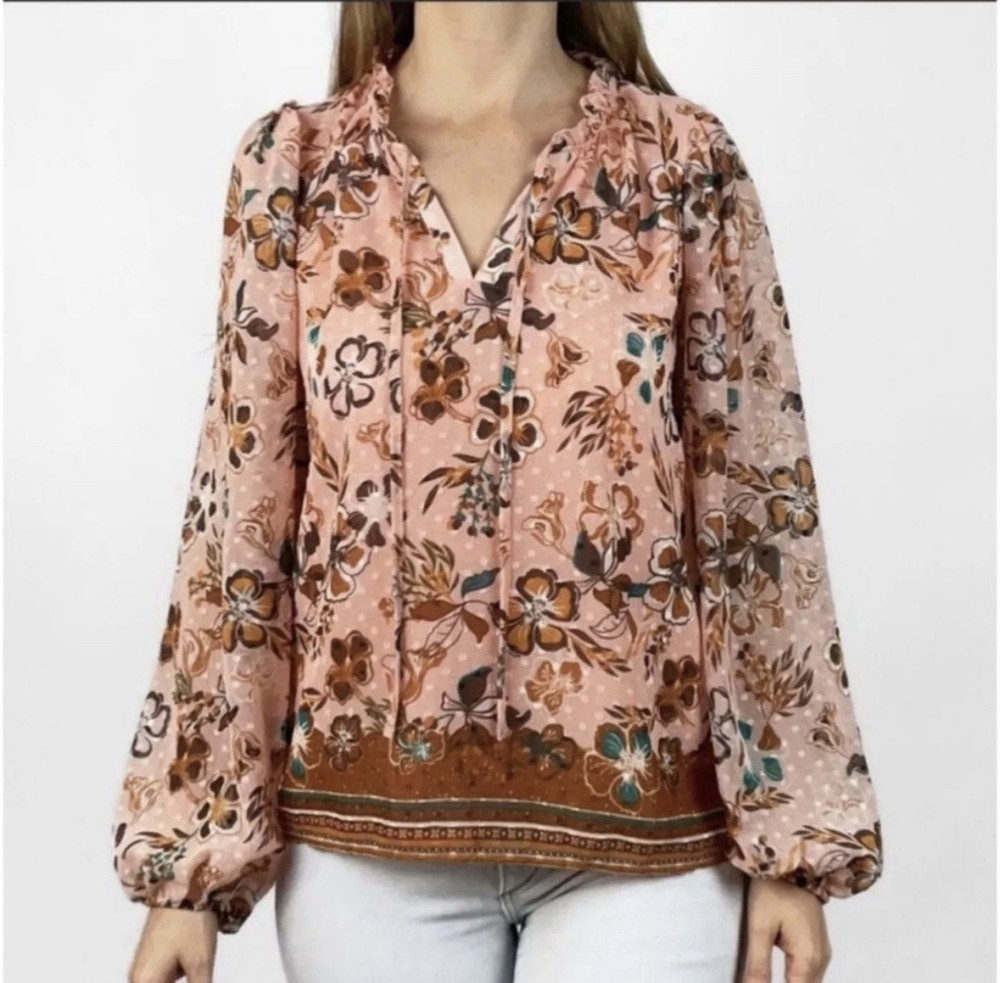 Joie Floral Popover Balloon Sleeve Peasant Blouse Women Med Pink