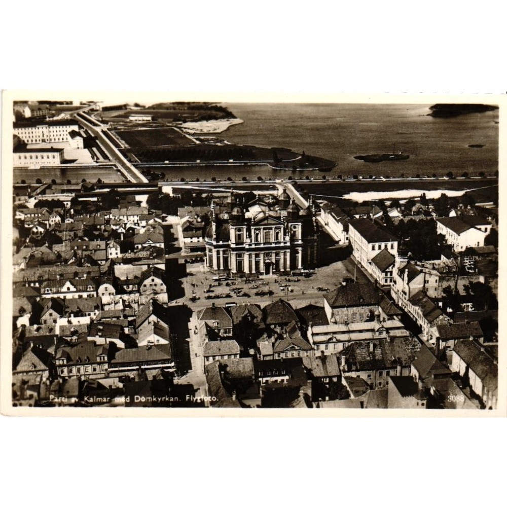 RPPC Aerial View of Kalmar Cathedral & City, Sweden Real Photo Postcard
