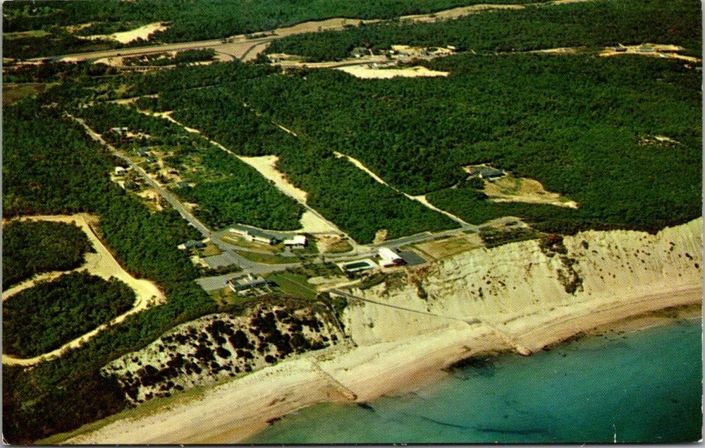Vintage Plastichrome Postcard: White Cliffs of Plymouth, Cape Cod, MA Aerial