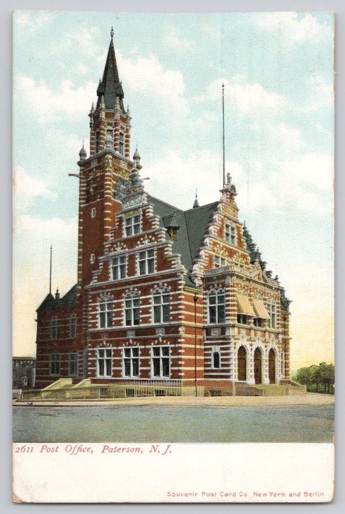 Paterson NJ New Jersey Post Office Posted 1908 Antique Postcard