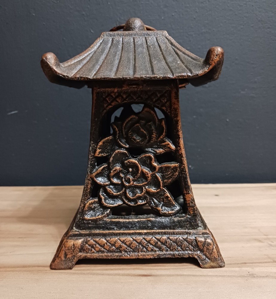 Partylite Pagoda Style Lotus Lantern Cast Iron Hanging Candle Holder Asian Decor