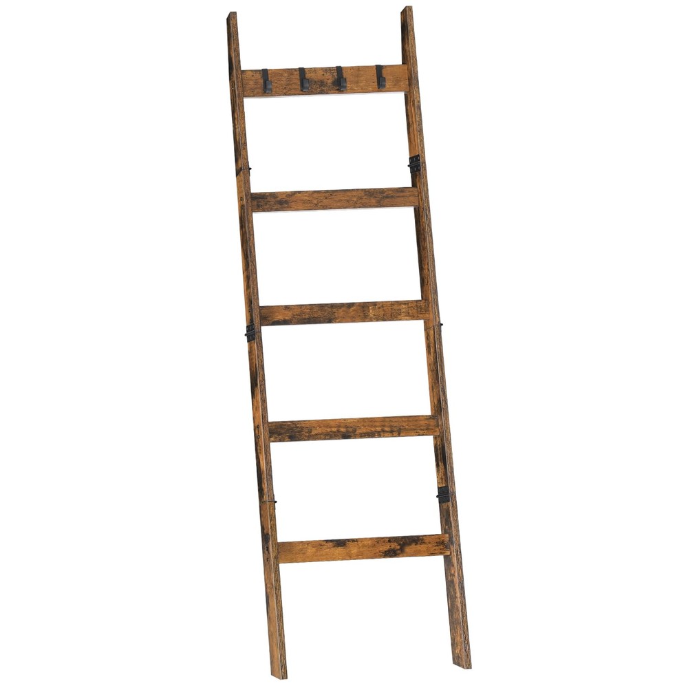 Wooden Blanket Ladder Shelf for Living Room, 5.2FT(63''), 5-Tier Towel Rack w...