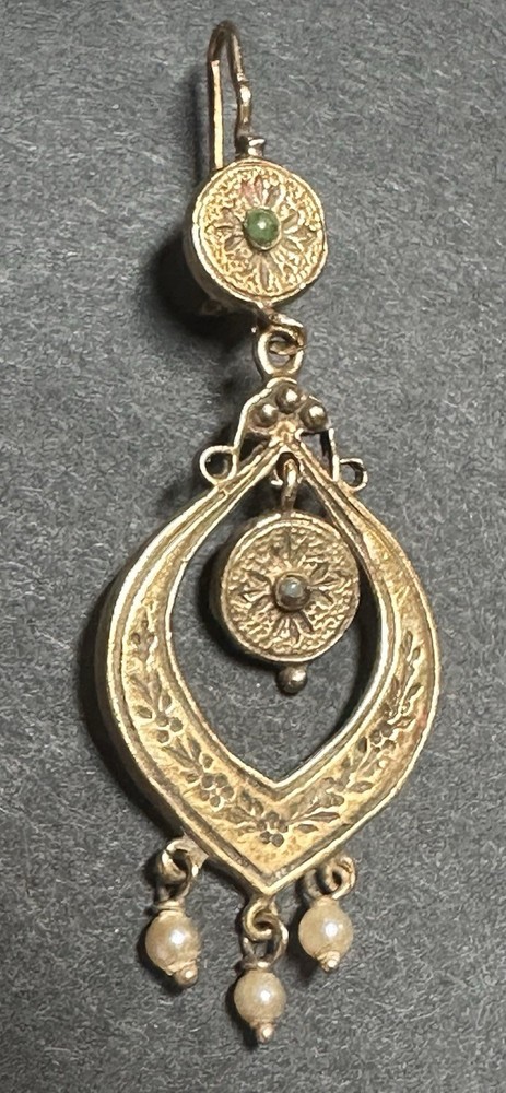Vtg 14K Yellow Gold Etruscan Revival Dangle Single Earring Pearl Pendant? 3.4g