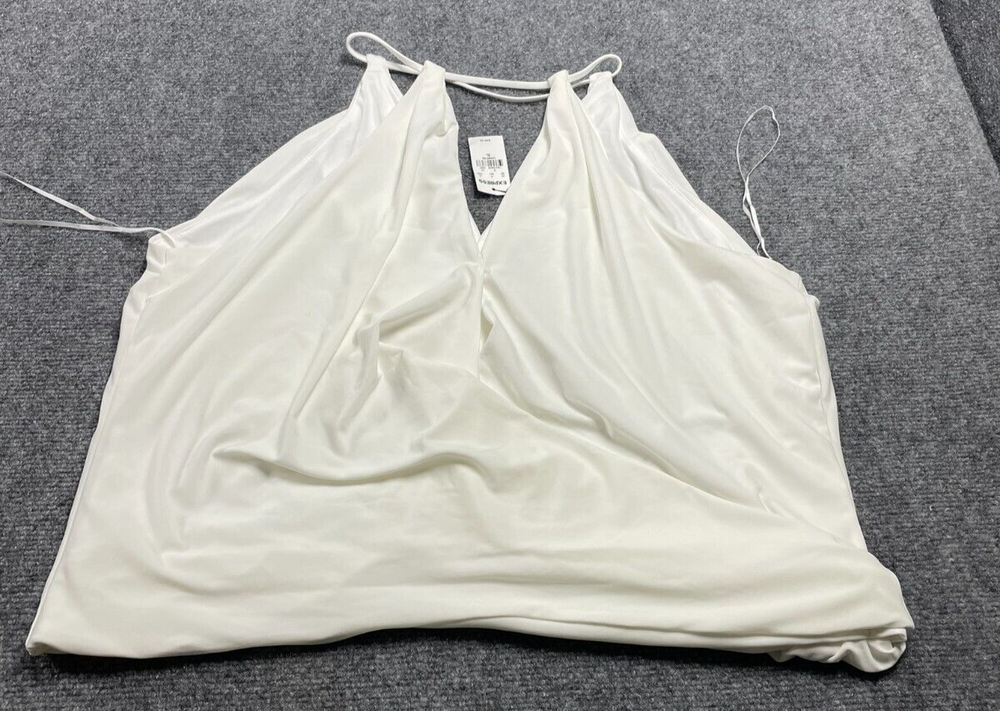 Express Women's Halter Blouse Top White Sleeveless V-Neck Soft Comfy Size XL