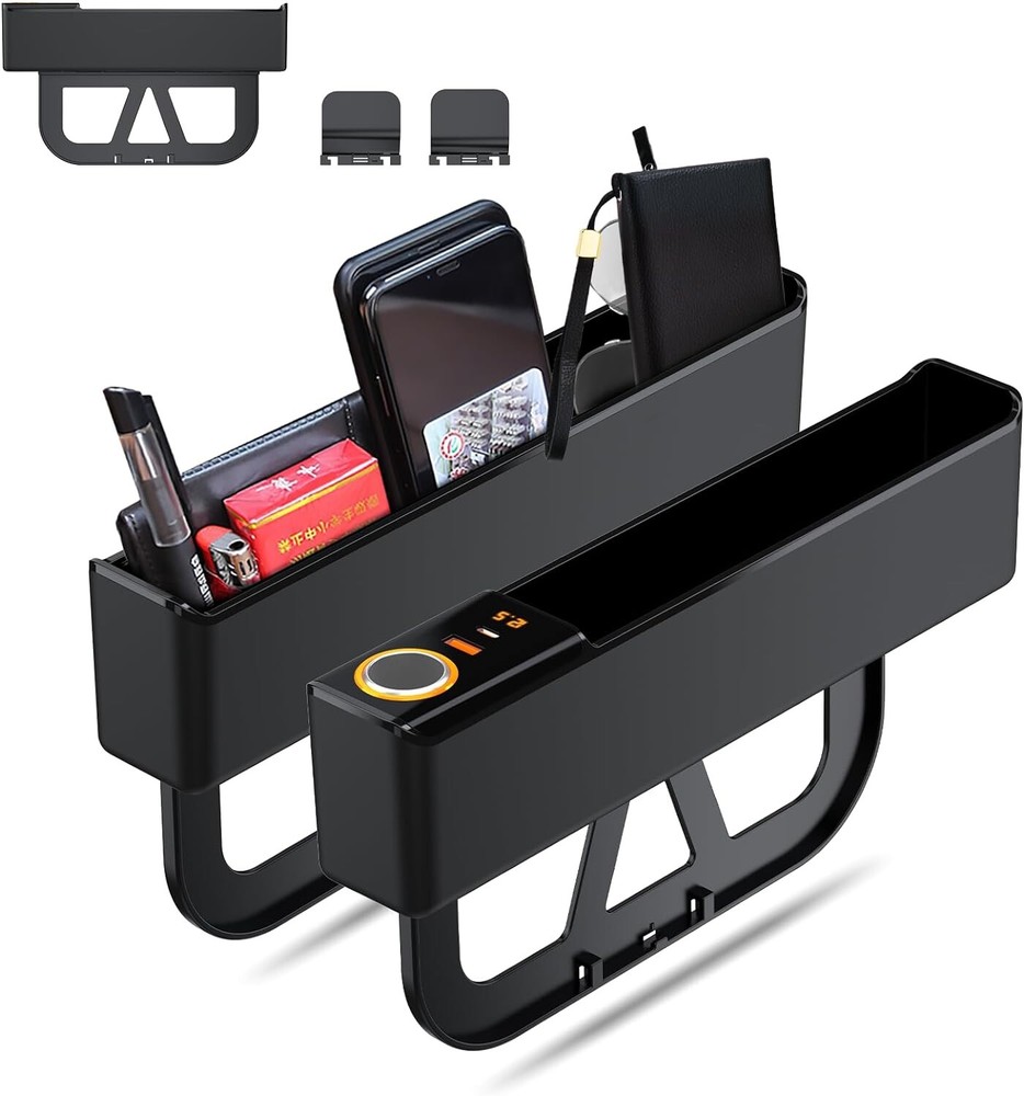 2 PACK Car Seat Gap Filler Storage Box Cell Phone Organizer USB Fast Charging