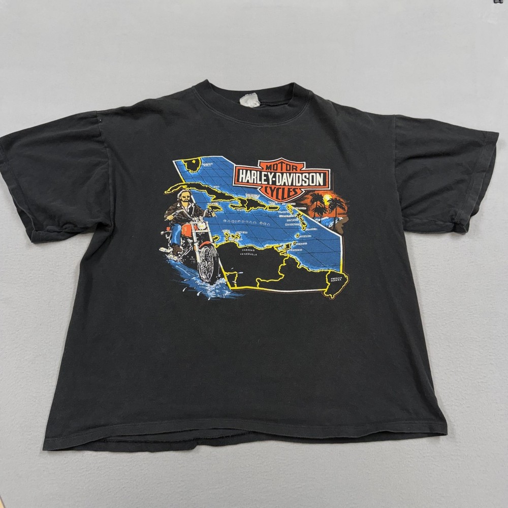 Vintage Harley-Davidson Shirt Mens XL Black Caribbean St Maarten Super Bikes Tee