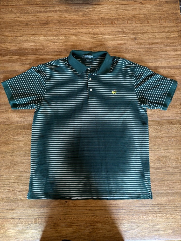 Masters Collection Golf Polo Shirt Mens XL Green White Striped Pima Cotton