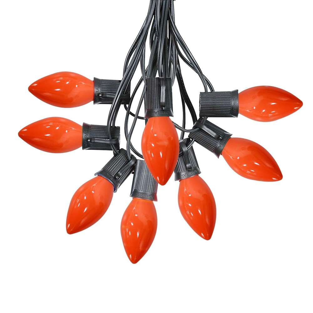 C7 LED Orange Halloween Lights, 25FT Ceramic Orange Halloween Lights Outdoor ...