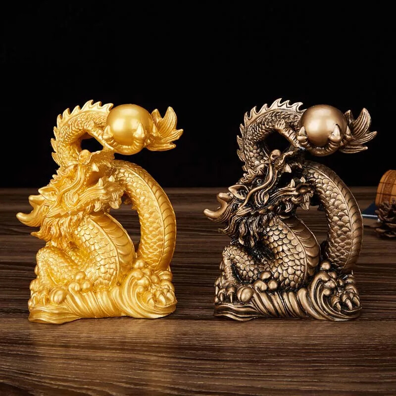 Resin Lucky Dragon Sculpture Statue Chinese Mascot Tamron Ornaments Decoration