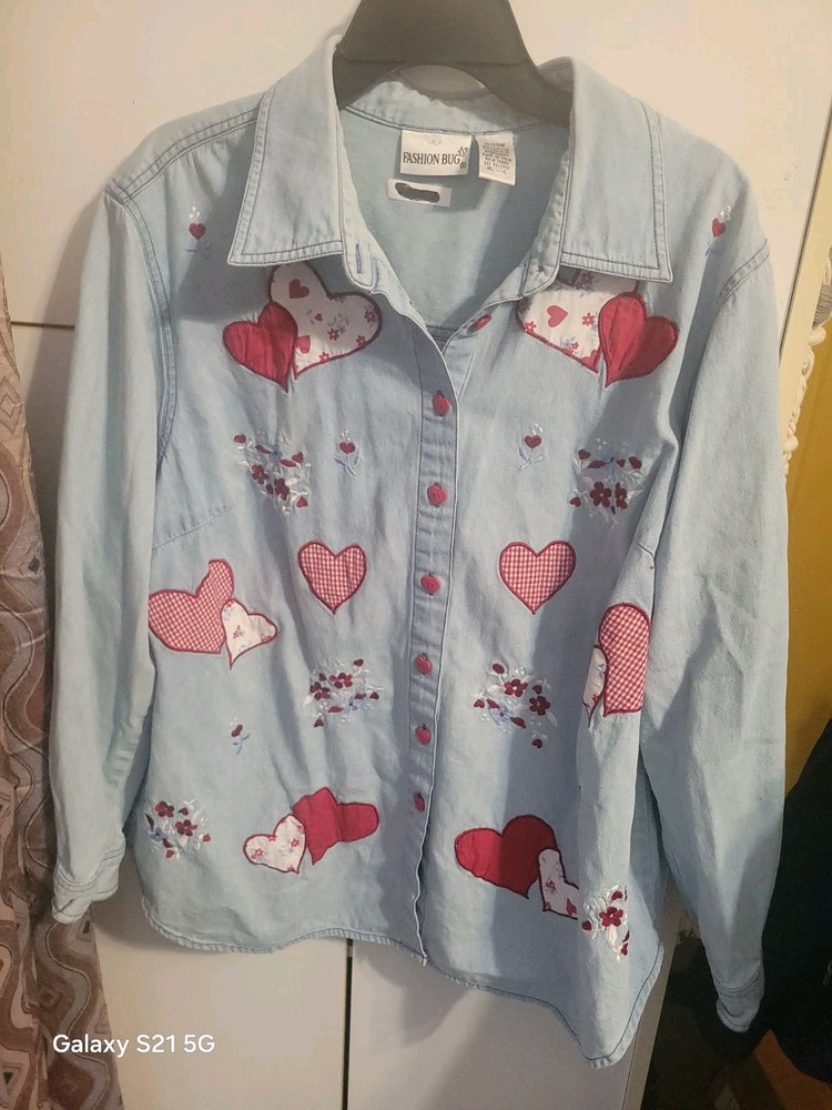 Womens Blue Jean Collared Button Up Shirt Fashion Bug 18/20