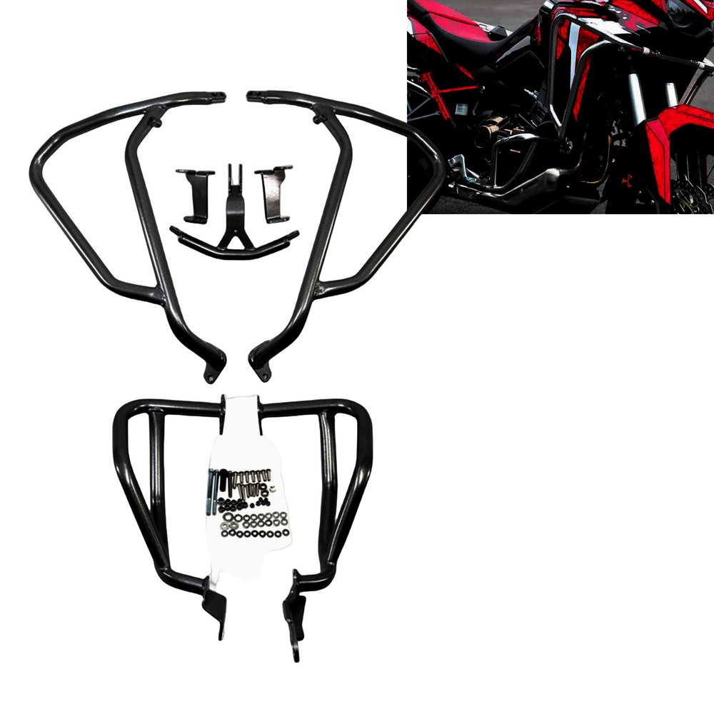 Black Front Engine Crash Guard Protect Kit For Honda CRF1100L 2021-2024