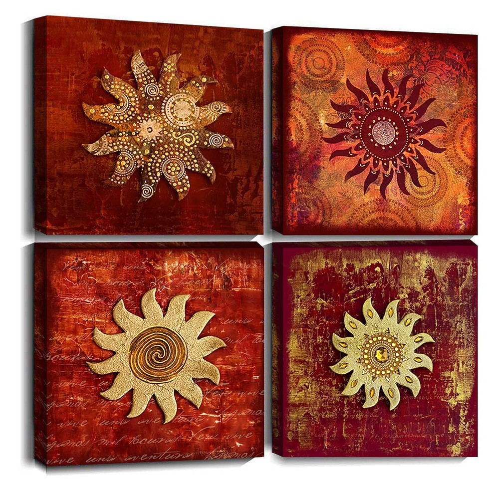 Vintage Flowers Pattern Canvas Prints Wall Art for Bathroom 4 Piece Framed Ar...