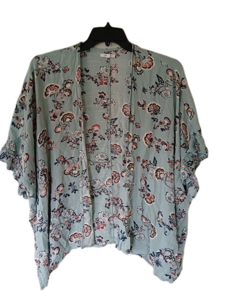 Womens XL Maurice's Lightweight Green Floral Flowy Shirt With Flutter Sleeves